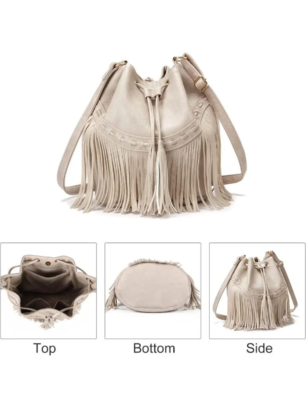 Stylish Leather Bucket Bag for Women - Crossbody Fringe Purse with Tassels